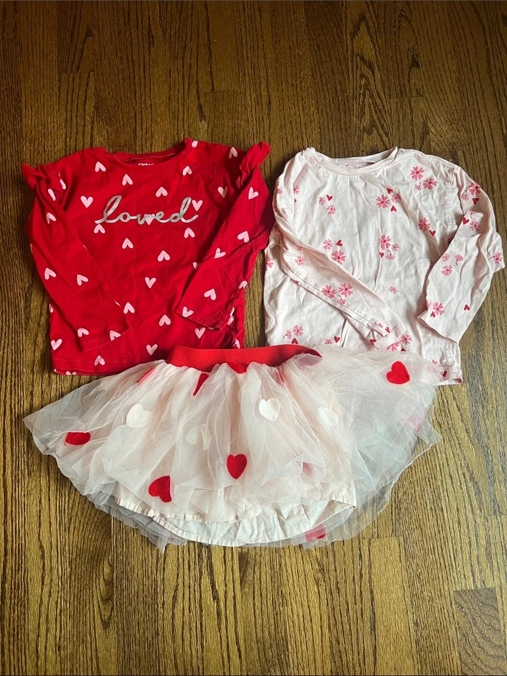 Valentine Heart Tutu Skirt + Red 'Loved' Top + Pink Floral Tee